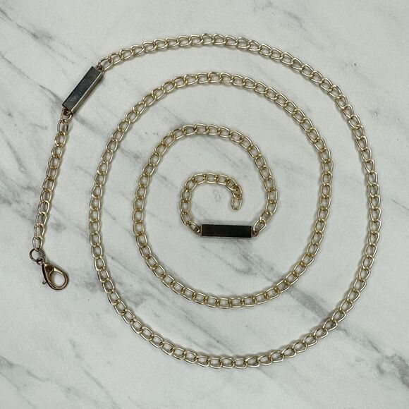 Gold Tone Skinny Chain Link Belt with Bar Details Y2K Festival ✨ - Picture 1 of 12
